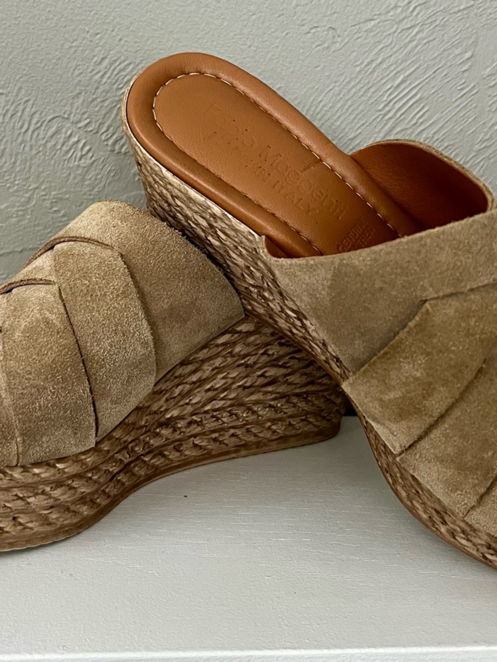 Knot Suede Espadrille Wedge Slide - Tan